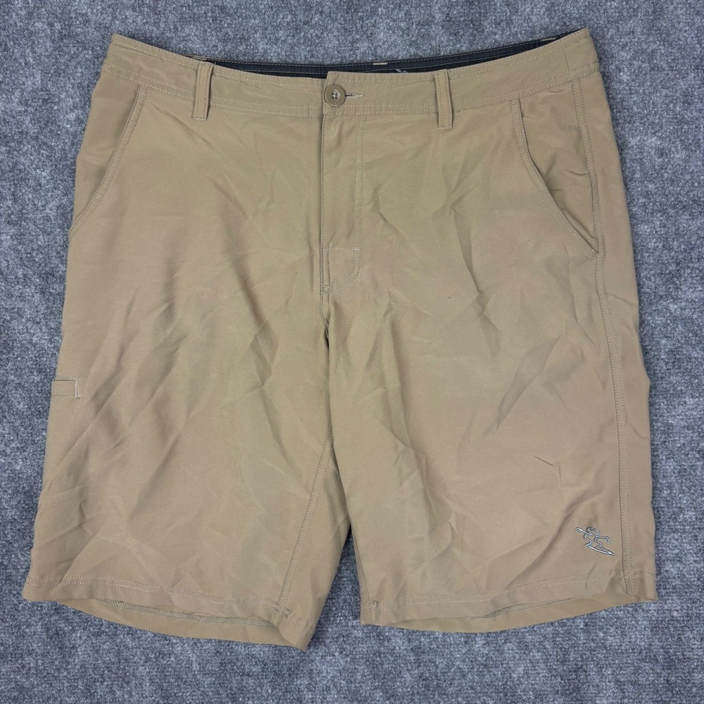 DaHui Mens Hybrid Board Shorts Khaki Tan Stretch Swim Surf Walk Shorts Size 36
